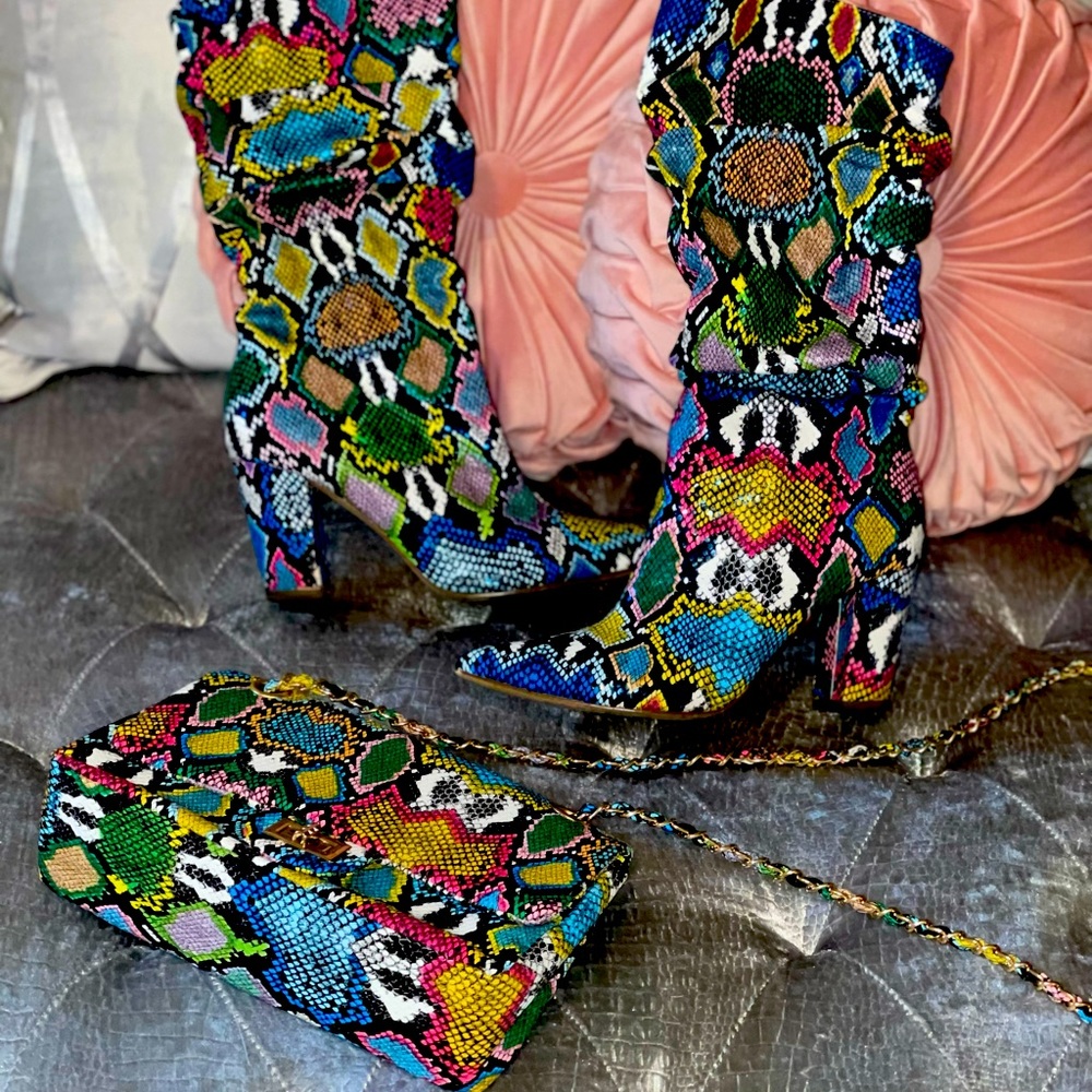 Fashion Nova multicolor snakeskin cowgirl boots!